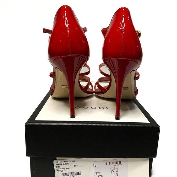 Gucci Double G Patent Leather High Heel Sandals EU 39.5 US 9.5 Strappy Red Pumps - Picture 9 of 9